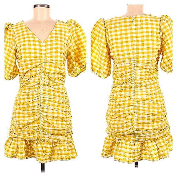 Skies Are Blue Yellow Checkered Dress, Size M - Picture 12 of 16